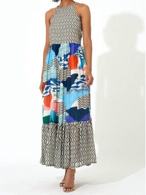 OLIPHANT high neck maxi dress in pacifica white
